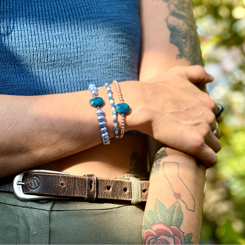 Kyanite and Pearl Bracelet Set